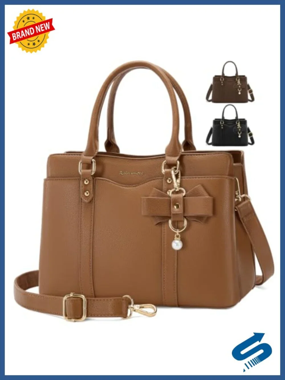 PU Leather Satchel Handbag, Multi-Pocket Work Travel Purse fits iPad, Crossbody